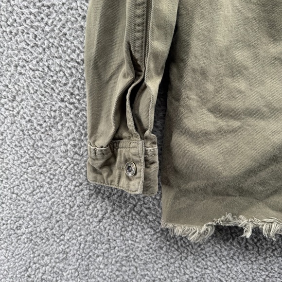 Free People Moonchild Shirt Jacket Shacket Small Olive Green Denim Distressed - Picture 13 of 16